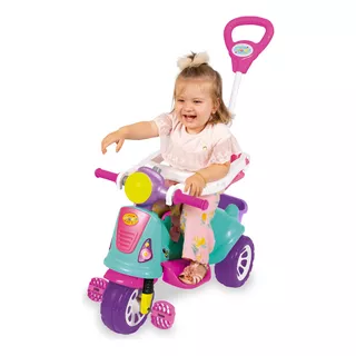 Triciclo Infantil Com Guia Motoca Andador Avespa Pink Maral