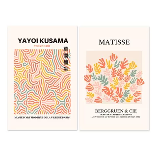 Pack X2 Láminas Decorativas Arte Yayoi Matisse Emoty 20x30cm