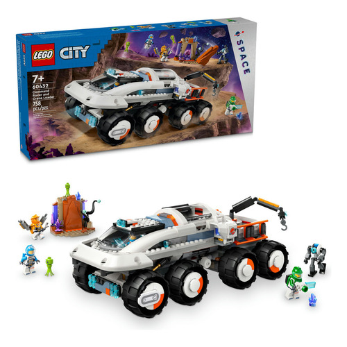 LEGO® City Róver de Control y Grúa de Carga juguete de construcción del espacio exterior, minifiguras de 4 astronautas, robot, figuras de acción de 2 extraterrestres y escena planetaria 60432