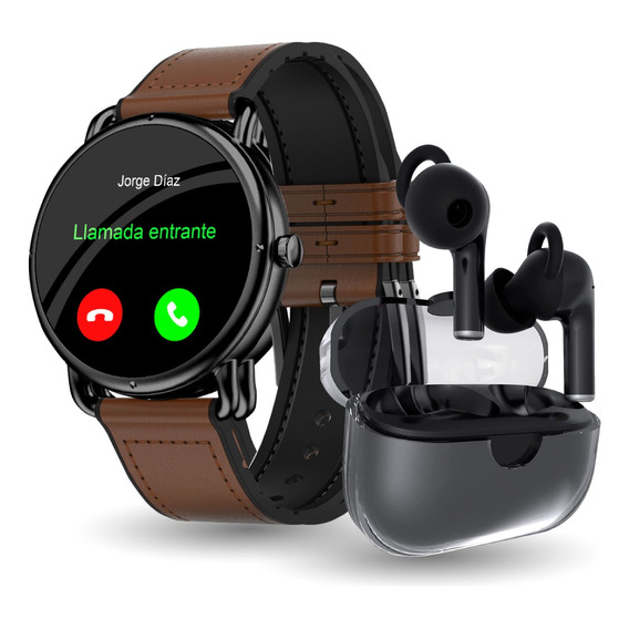 Smartwatch Binden Era One Tacto Piel Café Casual 1.32 Realiza Llamadas + Audífonos One Pods Inalámbricos Tecnología BNC