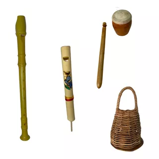 Kit Musical Inf. Flauta Plástica, De Êmbolo, Rói Rói, Caxixi