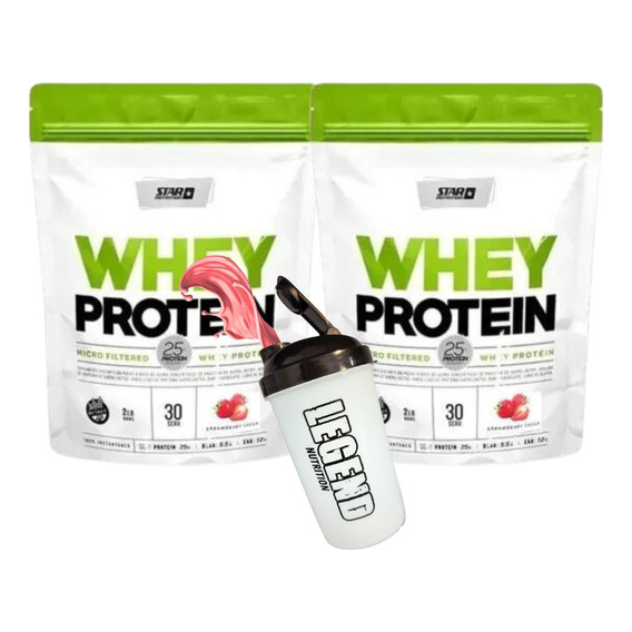 Star Nutrition Whey Protein Proteínas Sabor Frutilla 908g Pack X2 Vaso Legend 600 Ml