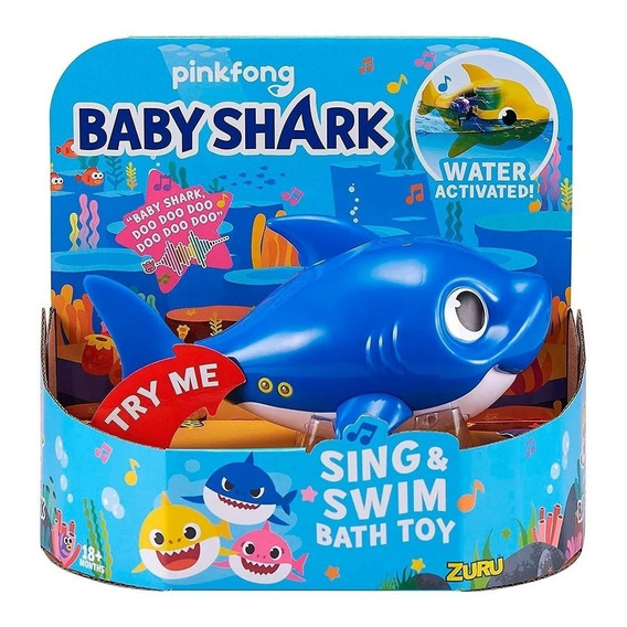 Baby Shark Azul Nada En El Agua Baño Piscina Con Musica Febo