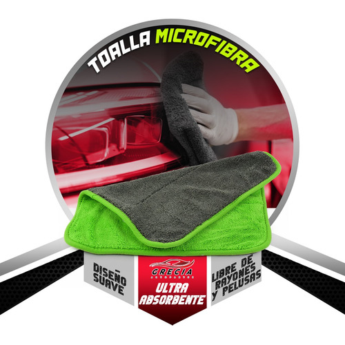 Toalla Microfibra Super Absorbente Doble Cara Premium 40x40 Color VERDE CON GRIS