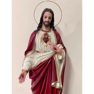 Imagem Sagrado Coração De Jesus 85cm - Resina E Olhos Vidro