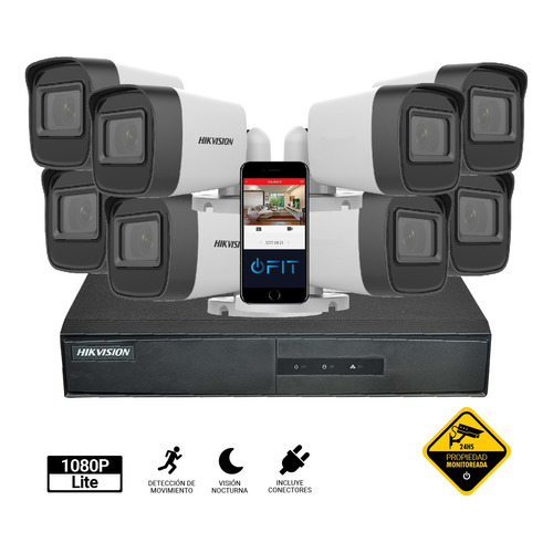 Camara Seguridad Kit Hikvision Dvr 16 Canales + 8 Bull 1mpx Color Blanco