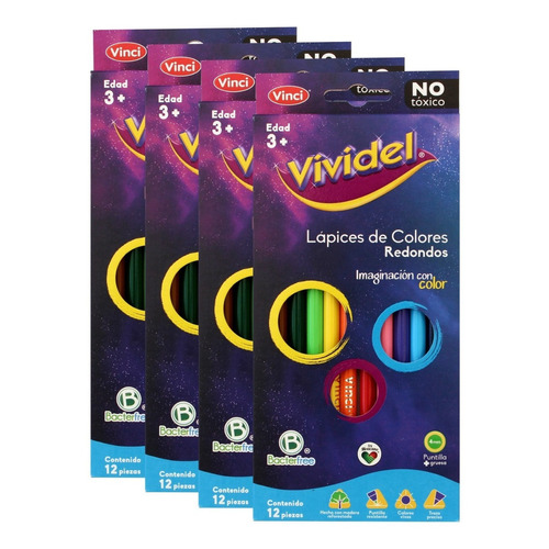 4 Cajas De Lapices De Colores Con 12 Vividel