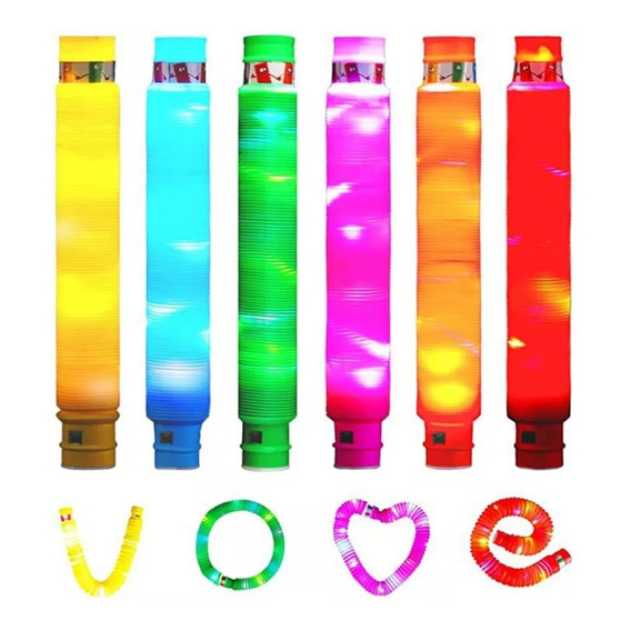 12 Tubos Tubo Pop Its Con Luces Led Juego Antiestres