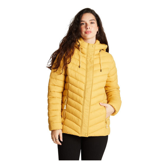 Parka Curvi Manga Larga Con Gorro Mostaza- Mujer - Adultos - Casual - Otoño/invierno - Ultra Liviana - 2 Bolsillos