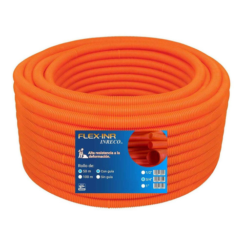 Tubo Poliducto Flexible Con Guia Naranja 3/4 50m Flexinr