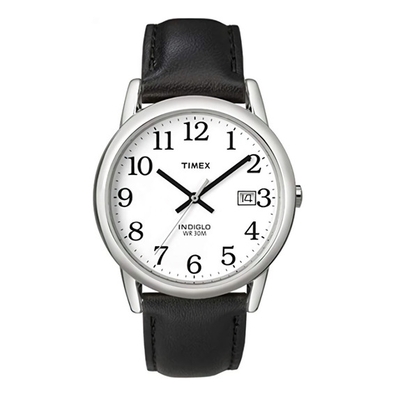 Reloj Timex Correa De Piel Con Luz 38 Mm T2h2819j Color de la correa Negro Color del bisel Plateado Color del fondo Blanco