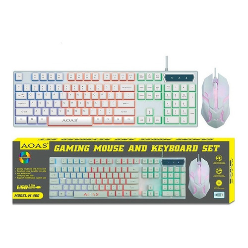 Kit Gamer Teclado Mouse Aoas M400 Retroiluminado Shine Color del mouse Blanco Color del teclado Blanco