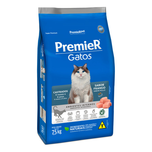 Alimento Premier Gatos Castrados Pollo 7.5kg