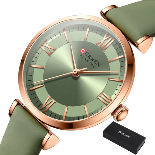 Relojes De Mujer De Cuarzo De Cuero De Moda Actual Correa Verde Claro