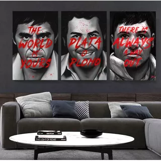 3 Cuadros Mafia Poder Scarface Chapo Escobar Canvas 60x40