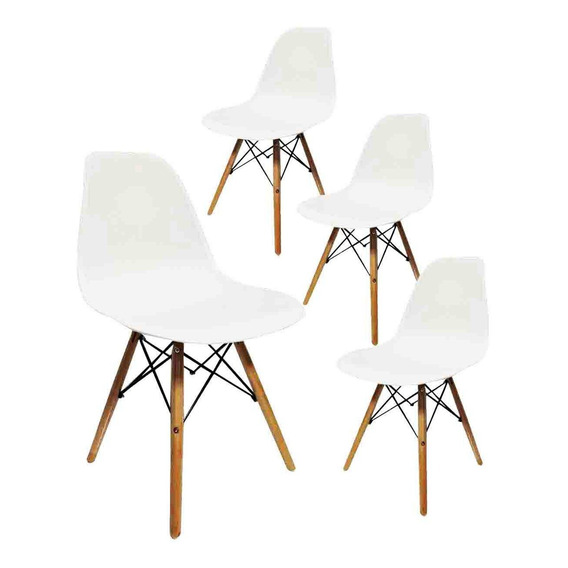 Silla Eames Blancas Plástico Patas De Madera Comedor X4 Uni