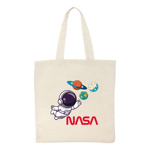 Bolsa Tote Bag Nasa Astronauta Color Beige Diseño de la tela Liso