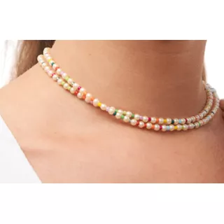 Collar Doble Con Perlas Plasticas Y Vidrio Lagos - Jacintas 