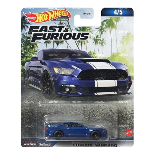 Ford Mustang Custom Rápido Y Furioso Hot Wheels Premium 1:64 Color Azul