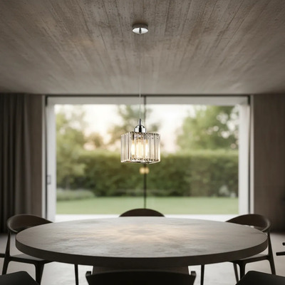  Colgante 1 Luz Prisma C Cristal Cromo Apto Led E27 Ld Cromo