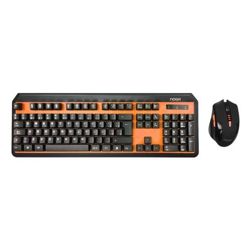 Kit de teclado y mouse gamer inalámbrico Noga NKB-40 Español de color negro y naranja