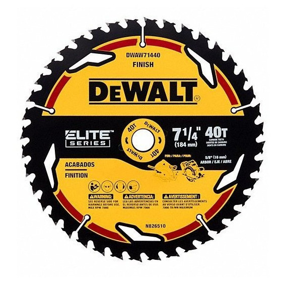 Hoja de sierra circular Dewalt Elite Series 40d de 7-1/4 pulgadas, color amarillo/negro