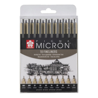 Sakura Pigma Micron 10 Microfibras Negras Set