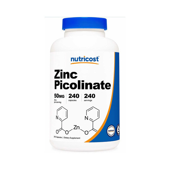 Zinc Picolinato 50mg (240 Cápsulas) Nutricost Hecho En E.u. Sabor Sin Sabor