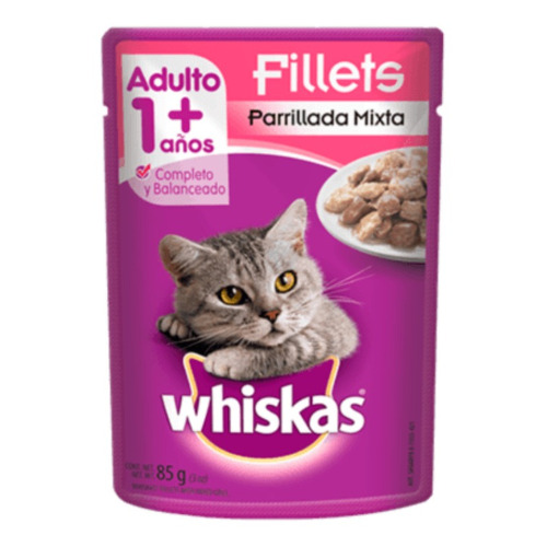 Alimento Whiskas 1+ Whiskas Gatos s para gato adulto todos los tamaños sabor fillets parrillada mixta en sobre de 85g