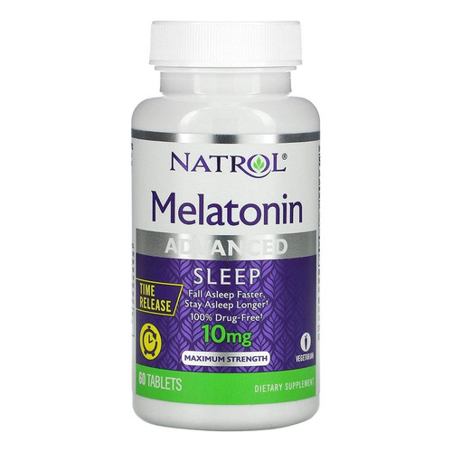 Natrol Melatonina 10 Mg 60 Tabs Efecto Prolongado Advanced Sabor Sin sabor