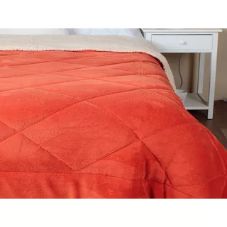 Acolchado Corderito Y Sherpa 2 Plazas Sommier 230 X 250 Color Naranja