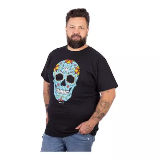 Camiseta Plus Size Masculina Caveira Mexicana Preta X5 X6