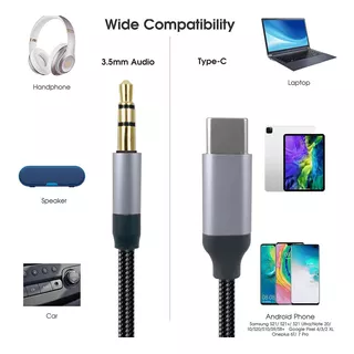 Cable Auxiliar Celular Tipo C P2 De 3.5 Mm Para Xiaomi Samsung