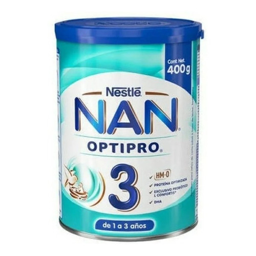 Leche de fórmula en polvo sin TACC Nestlé Nan Optipro 3 en lata de 1 de 400g - 1  a 3 años