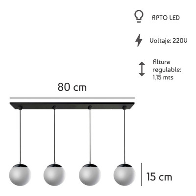 Colgante 4 Luces Globo Opal 15cm Deco Moderno Apto Led E-27