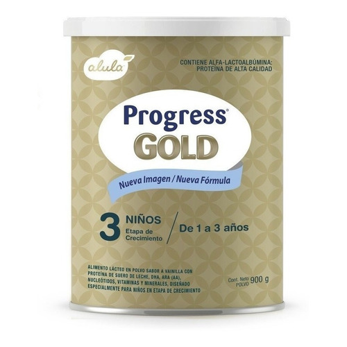 Leche de fórmula en polvo Aspen Progress Alula Gold 3 en lata de 900g - 12 meses a 3 años