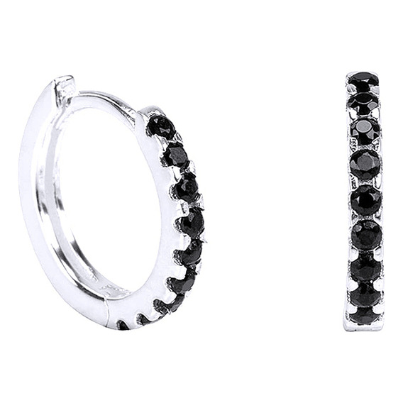 Argollas Negras Brillantes 13 Mm De Plata 925 Hombre Mujer 