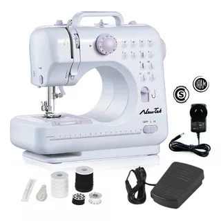 Mini Máquina De Coser Recta Portable Electrica 12 Puntadas 220v Color Blanco Pedal Falso Overlock Portatil Hogar Multifuncional Con Luz