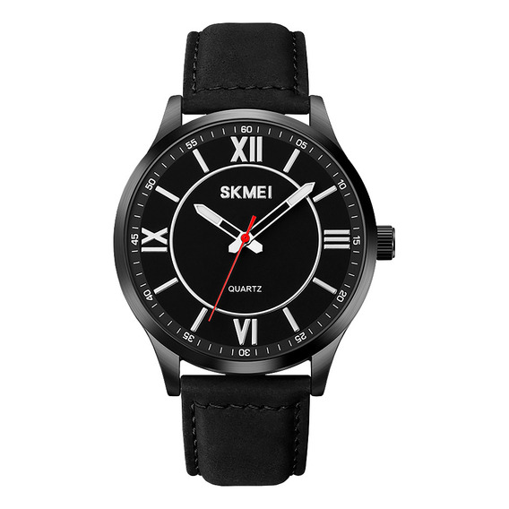 Reloj Hombre Skmei 2029 Acero Eco Cuero Ecologico Elegante Malla Negro Bisel Negro Fondo Negro