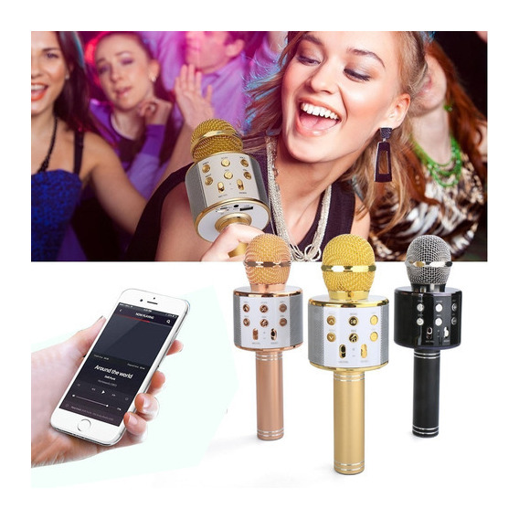 Micrófono inalámbrico Bluetooth Ws 858 para karaoke Youtuber Reporter, color dorado