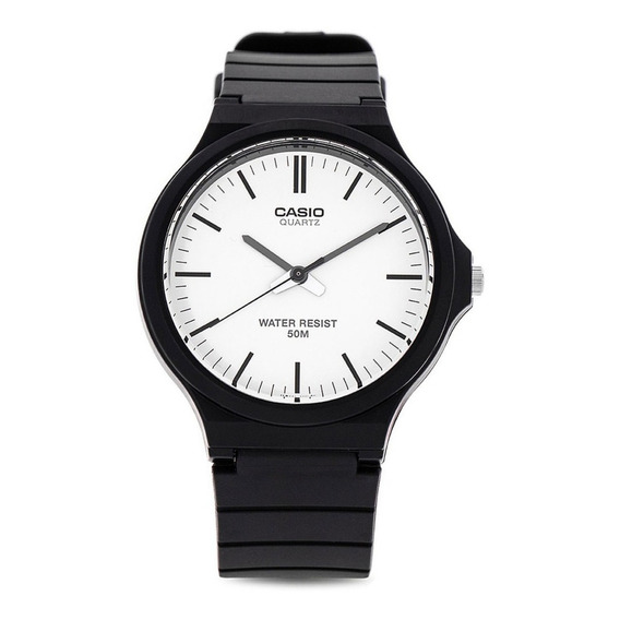 Reloj de pulsera Casio Youth MW-240-1E2V de cuerpo color negro, analógico, para hombre, fondo blanco, con correa de resina color negro, agujas color gris oscuro y blanco, dial negro, minutero/segunder