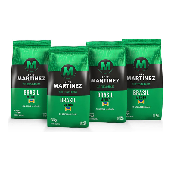 Café Café Martínez Molido Tostado en bolsa 250 g pack x 4