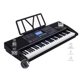 Teclado Musical Profissional 61 Teclas Sensitivas Usb 500 Cor Preto 110v/220v