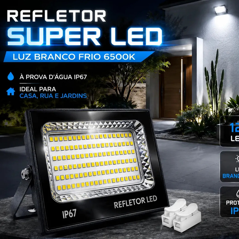 Kit 2 Refletor Super Led 400w Ip67 Holofote Bivolt Prova D'água Branco Frio 6500k Preto Kit 2 Refletor Super Led 400w Ip67 Holofote Bivolt Prova D'água Branco Frio 6500k Preto