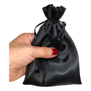 10 Sacos De Cetim Medio Preto 10x15 Para Joias