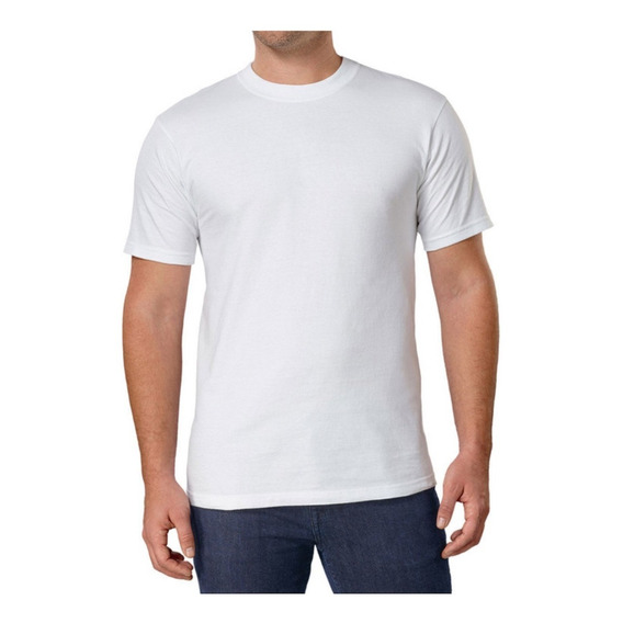 Camiseta Hombre  Blanca  Cuello  Redondo  100%  Algodón 6pz