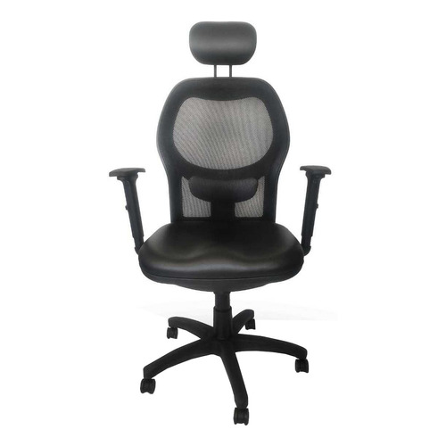 Silla de escritorio MRB City con apoya cabezas gamer ergonómica  negra con tapizado de cuero sintético y mesh