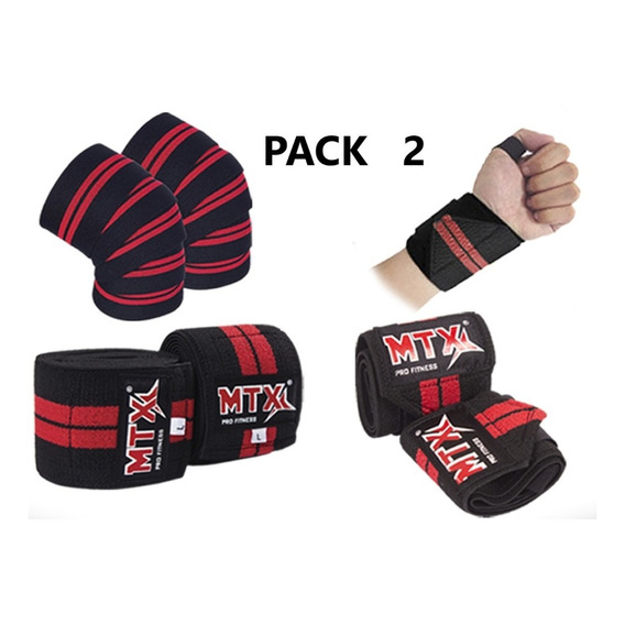 Muñequera Wrist Wraps Gym + Venda Rodilla Crossfit Pack 2