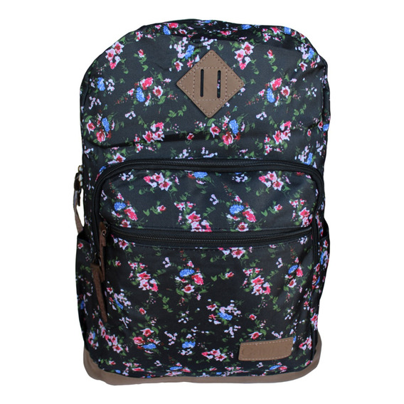 Mochila Urbana Escolar Casual Mujer Floreada 2024 Color Negro Diseño De La Tela Flores4