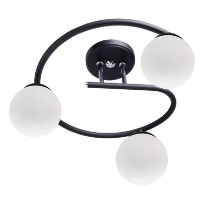 Plafon 3 Luces Espiral G Elyn Negro Globo Opal Apto G9 Deco